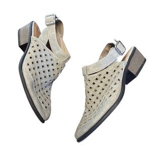 Bamboo Grey Faux Suede Ankle Buckle Heeled Mules Women’s US 8